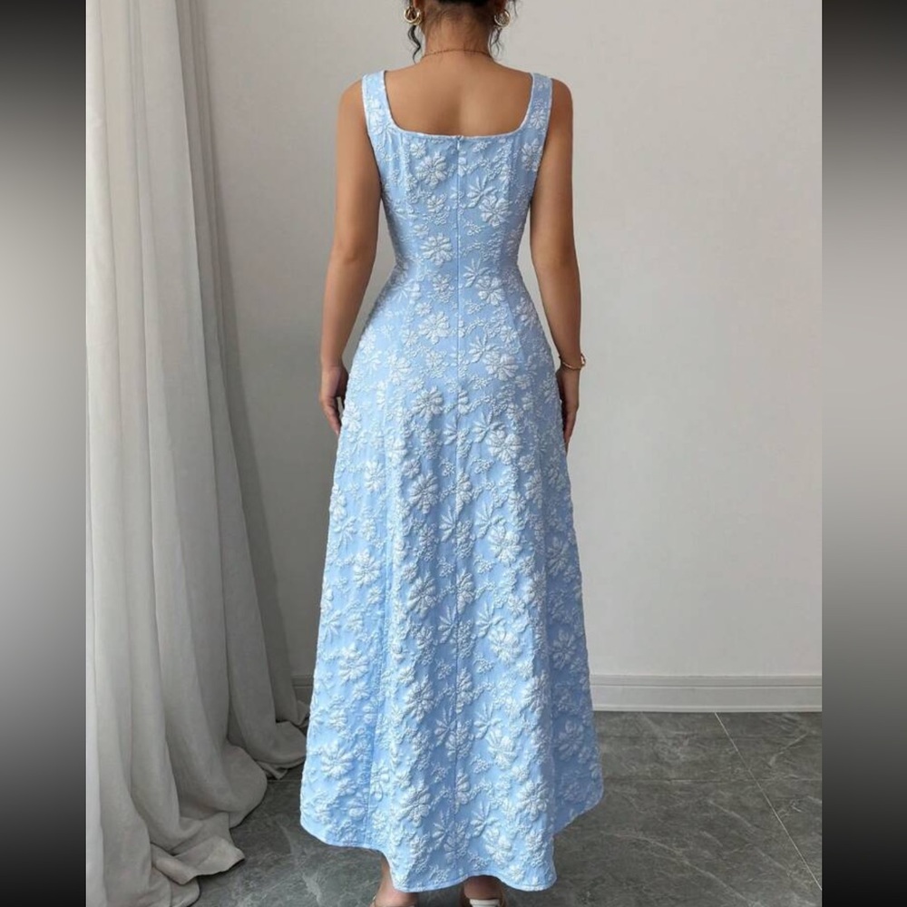 Boho Floral Jacquard square neck cami Dress - Picture 2 of 6